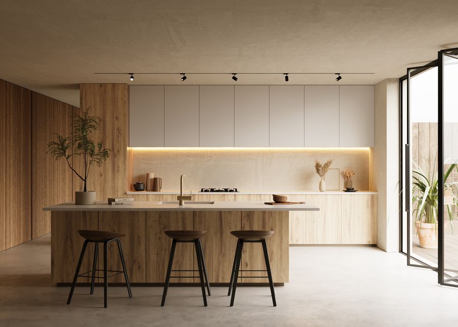 Render 3D di cucina moderna
