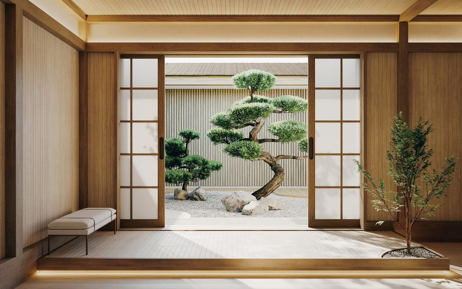 Render di interni in stile giapponese